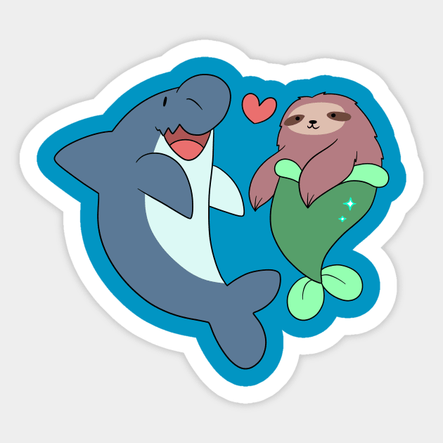 Shark and Mermaid Sloth Sticker by saradaboru